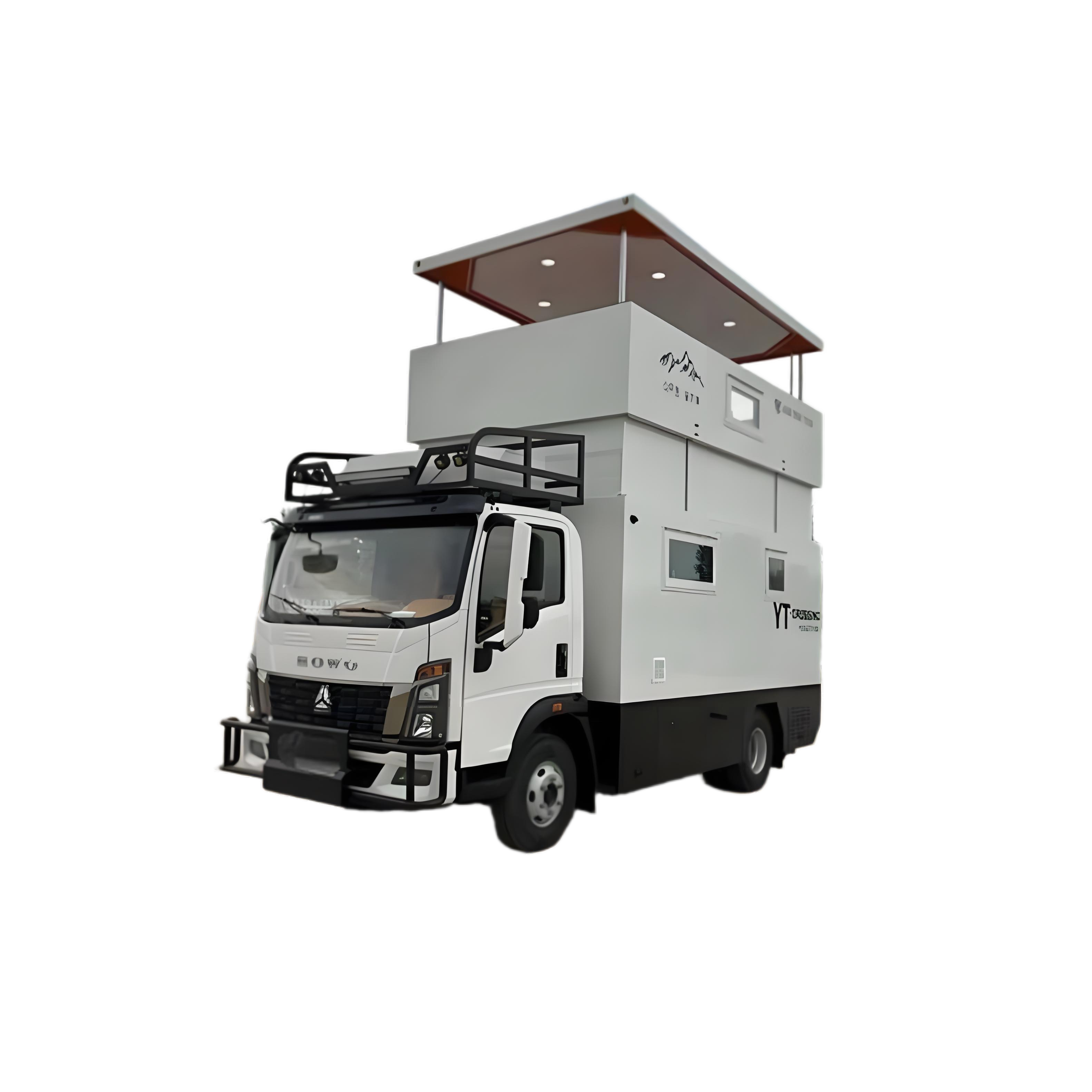 İki Kat POP-UP RV HOWO 4X2 4X4 A&ccedil;ık Seyahat Kamp Kamyonu Rekreasyon Aracı RV